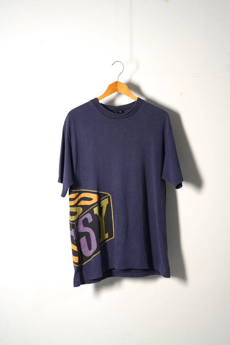 90's ステューシーのプリントTシャツ[USA製]（ネイビー）L