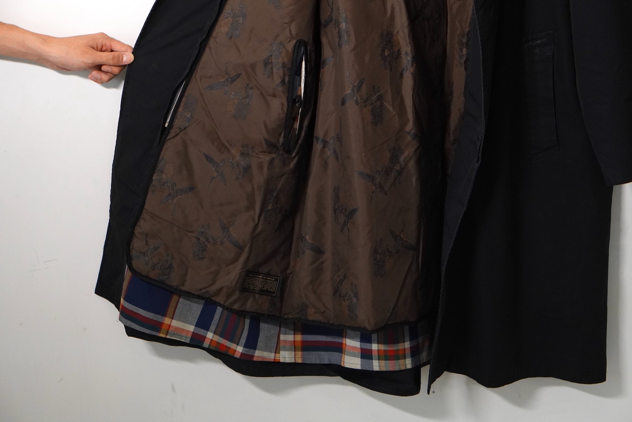 P*o様 80s 90s Eddie Bauer ステンカラーコート ネイビー ハウンドトゥース ショートビーバー 比翼ロングステンカラー
